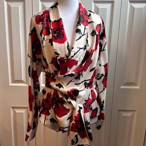Jones New York Red and Black Floral Blouse